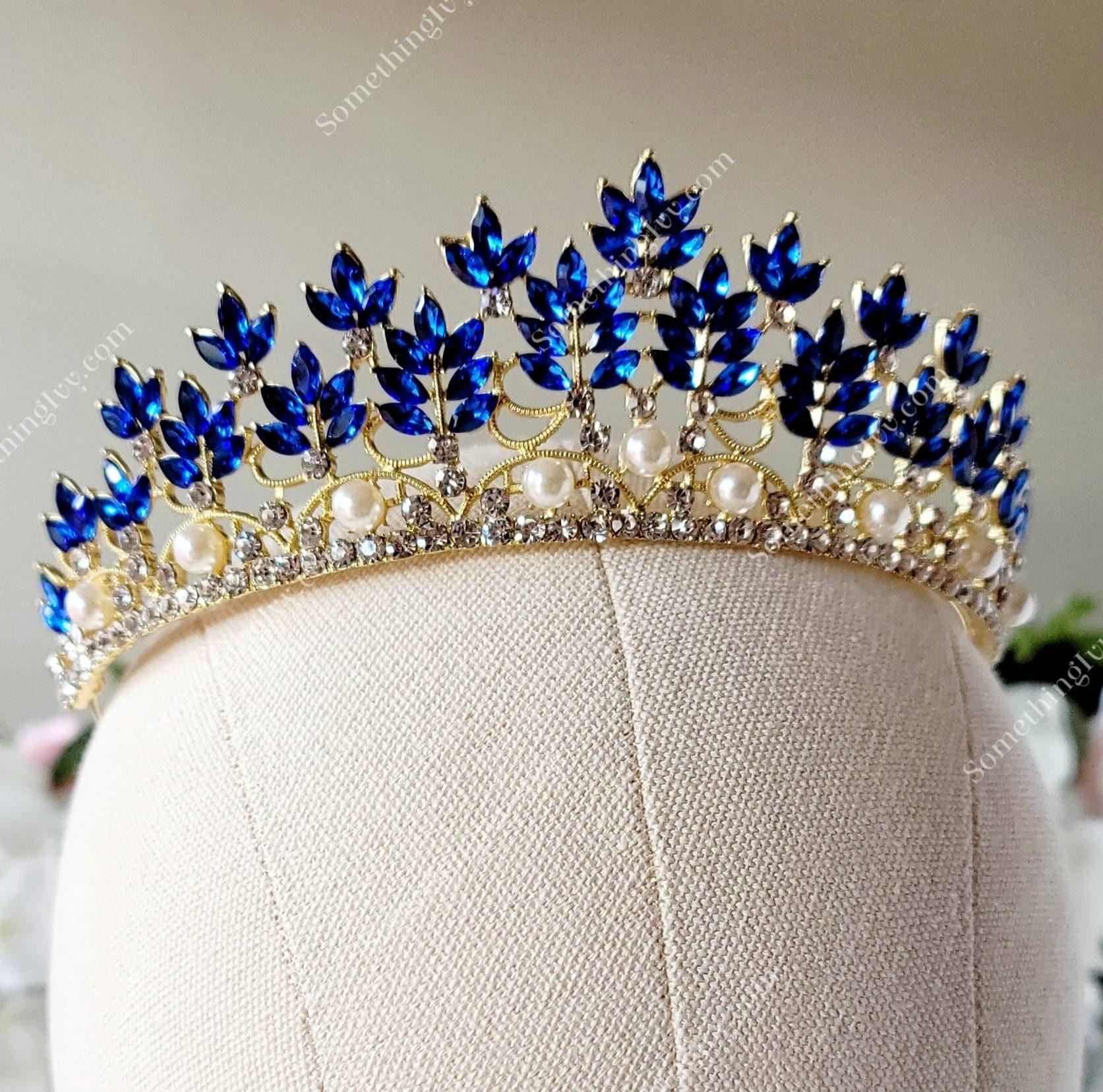 Fast Ship 2 Blau & Gold Tiara mit Saphir Blauen Steinen und Perlen ...